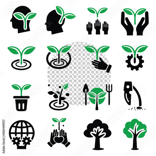 Generated with AI, green icon and seed icon set