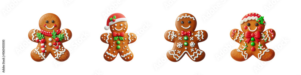 Set of Christmas Gingerbread cookie man, Happy Christmas Day special, isolated over on transparent white background Set of Christmas Gingerbread cookie man, Happy Christmas Day special, isolated over on transparent white background