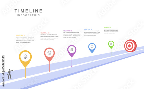Business road map timeline infographic concept. with icons and 5 options, marketing data workflow layout, diagram, report, web design. Creative, vector, illustration.