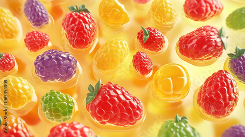 Colorful fruit-flavored gummy candies on a white background photo