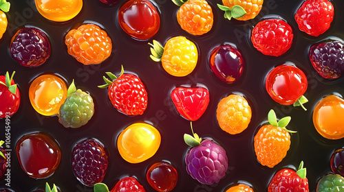 Colorful fruit-flavored gummy candies on a white background photo