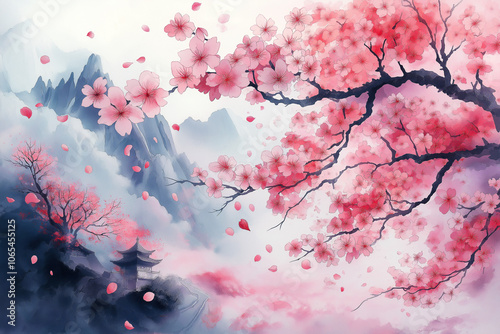 sakura trees with many flowers petals