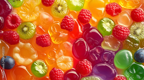 Colorful fruit-flavored gummy candies on a white background photo