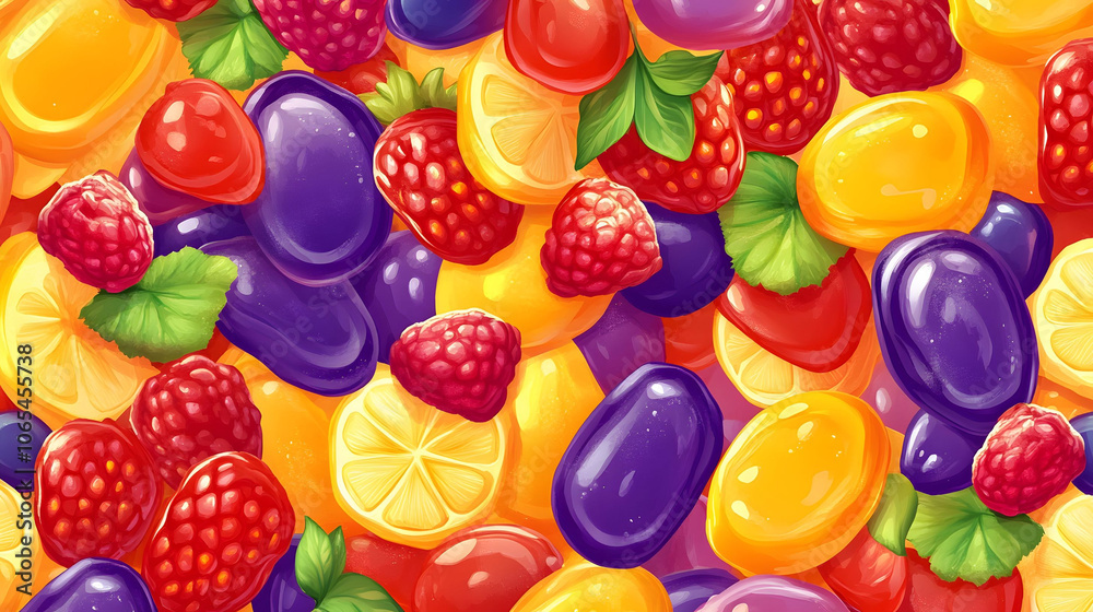 Fototapeta premium Colorful fruit-flavored gummy candies on a white background