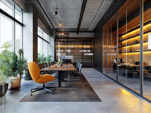 Team meeting in a modern office with autumn decorations, warm lighting 