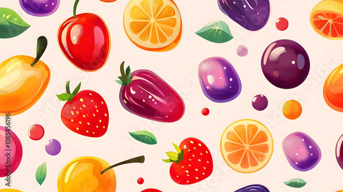 Colorful fruit-flavored gummy candies on a white background photo