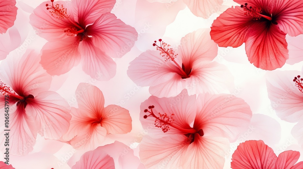 Obraz premium Delicate Pink and Red Hibiscus Flowers with Veined Petals