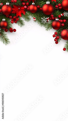 A red and white Christmas tree with red ornaments