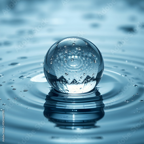 Wet sphere on reflective water abstract beauty generated by AI