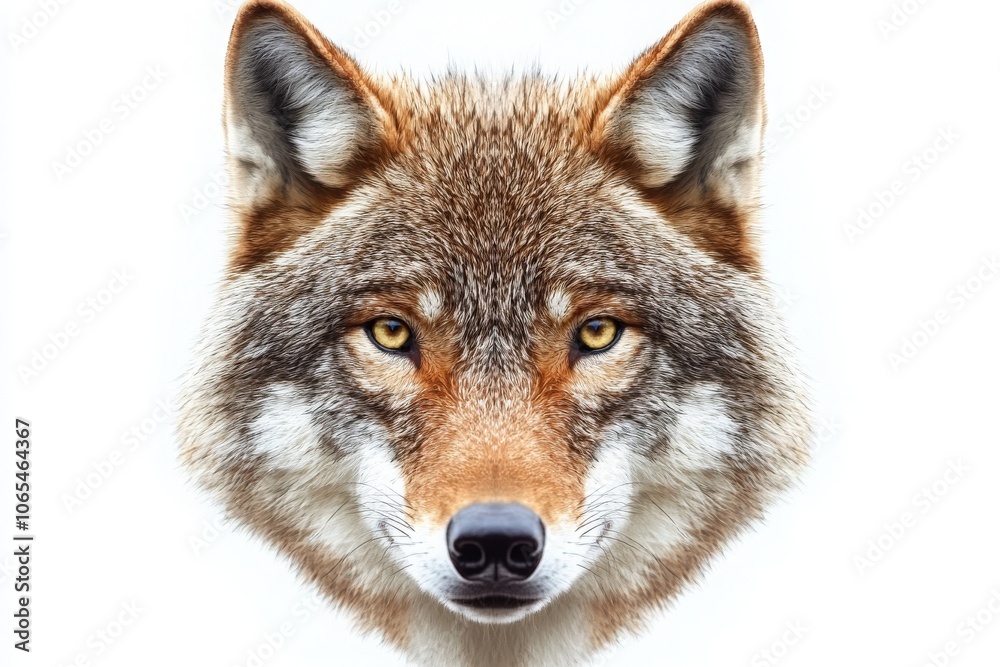 This wolfs intense gaze captivates with its sharp eyes and detailed fur, standing out against a contrasting plain backdrop, highlighting its regal presence and natural beauty. This wolfs intense gaze captivates with its sharp eyes and detailed fur, standing out against a contrasting plain backdrop, highlighting its regal presence and natural beauty.
