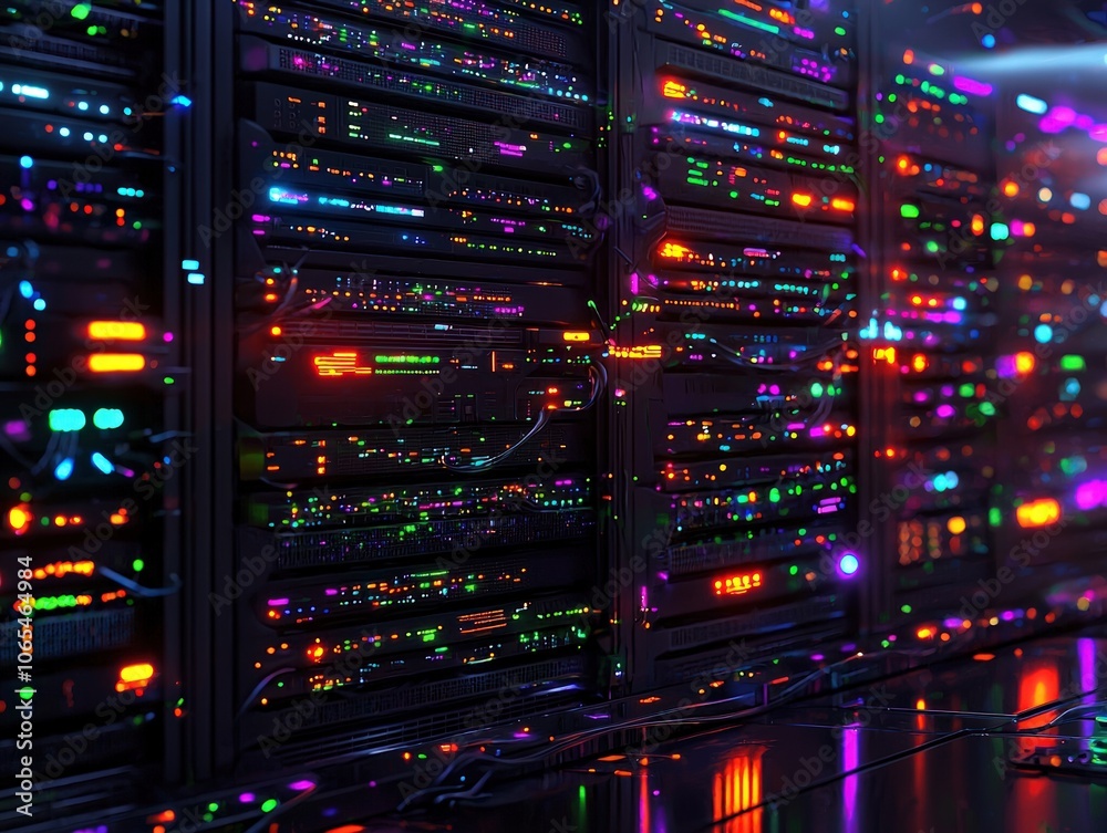 Naklejka premium Explore the Vibrant World of Server Technology in Data Centers