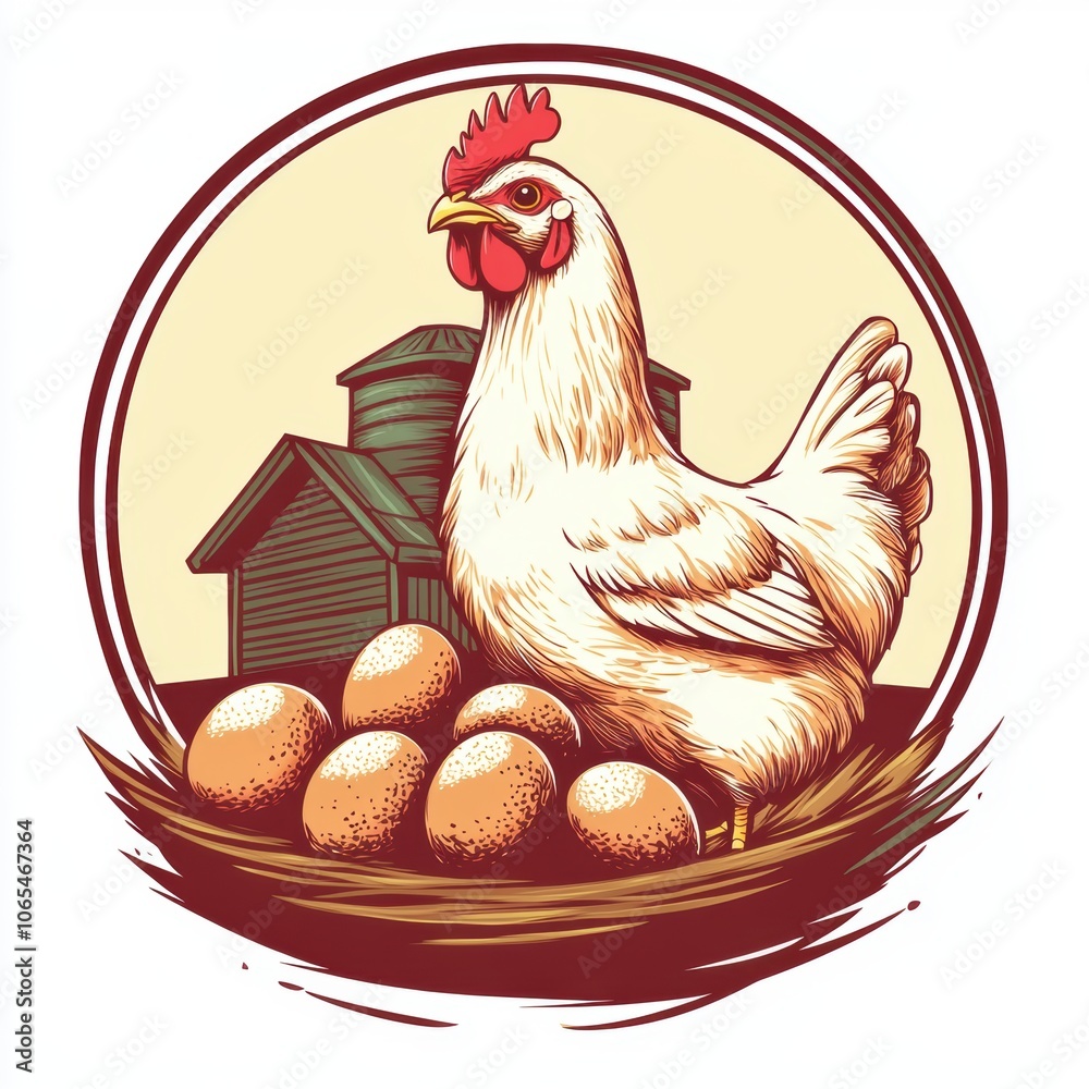 A clean and modern chicken farm logo showcasing a detailed chicken next to a cluster