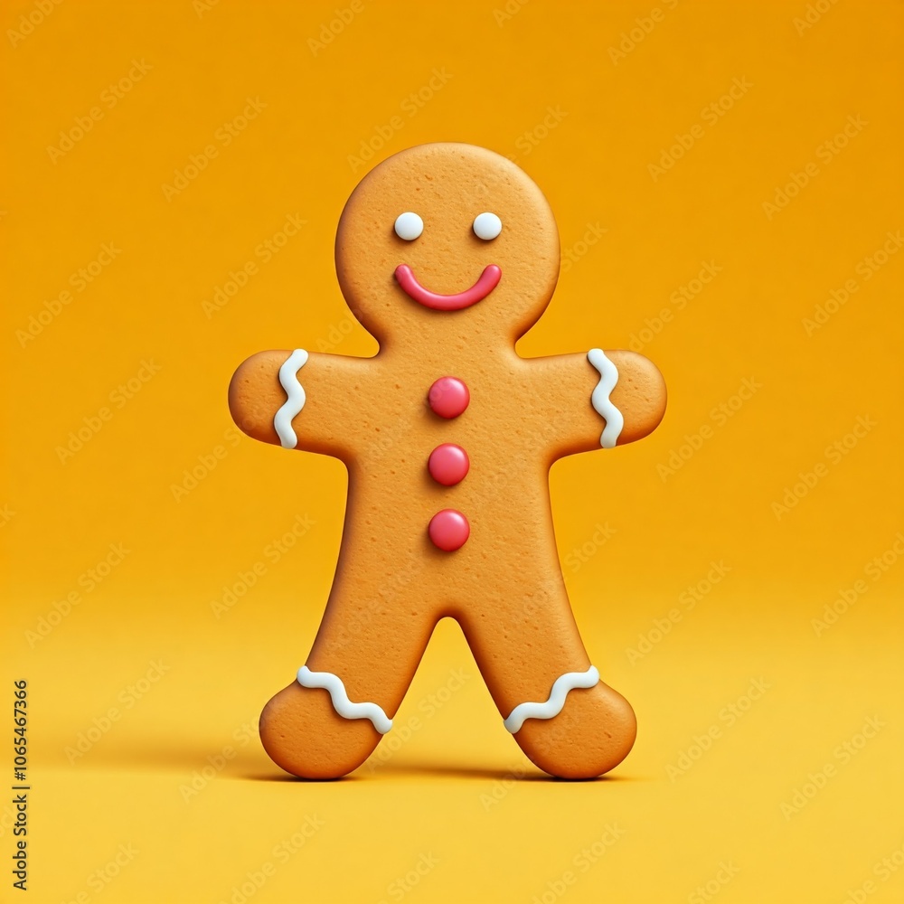 Obraz premium Smiling gingerbread man on yellow background 