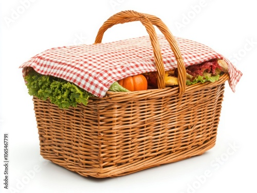 Cozy Rustic Autumn Picnic Basket with Fresh Produce photo