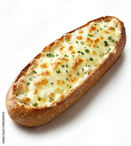 Cheesy Garlic Bread with Melted Cheese Isolated on White Background photo