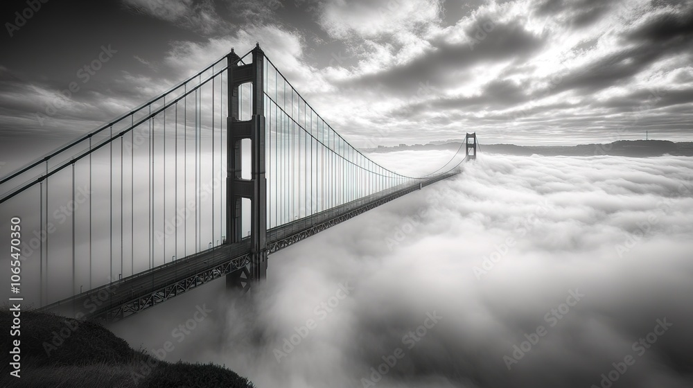 Fototapeta premium The Golden Gate Bridge under a blanket of fog