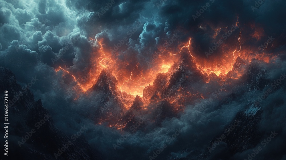 Fototapeta premium Design an image of a dramatic sky with dark clouds and lightning