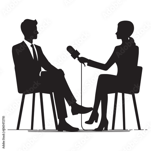 Black and white talk show concept silhouette vector background.