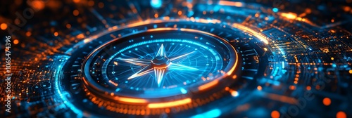 Wallpaper Mural Futuristic digital compass with glowing blue and orange lights, designed for a high-tech interface. AI generated illustration Torontodigital.ca