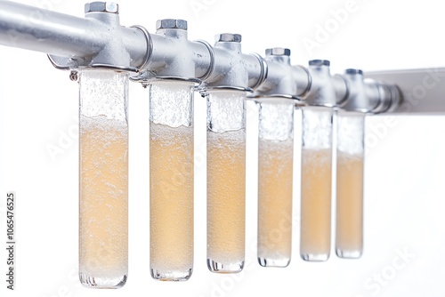 Closeup of particle flocculation process, water purification photo