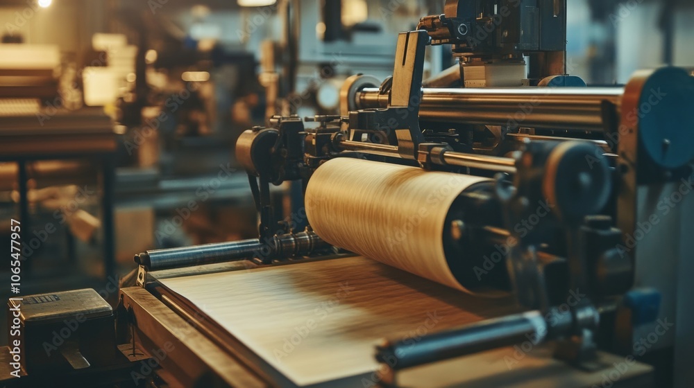 Fototapeta premium Commercial Printing Press in Operation with Rolls of Paper and Ink Cartridges