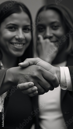 A powerful symbolic handshake representing unity and an end to racial prejudice photo