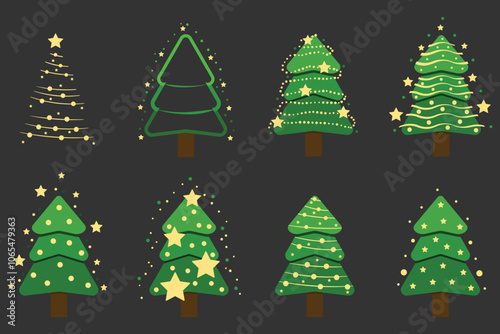 Christmas tree set. Xmas fir-trees and pines. New year trees