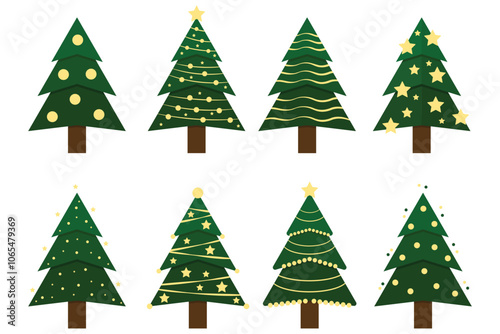 Christmas tree set. Xmas fir-trees and pines. New year trees