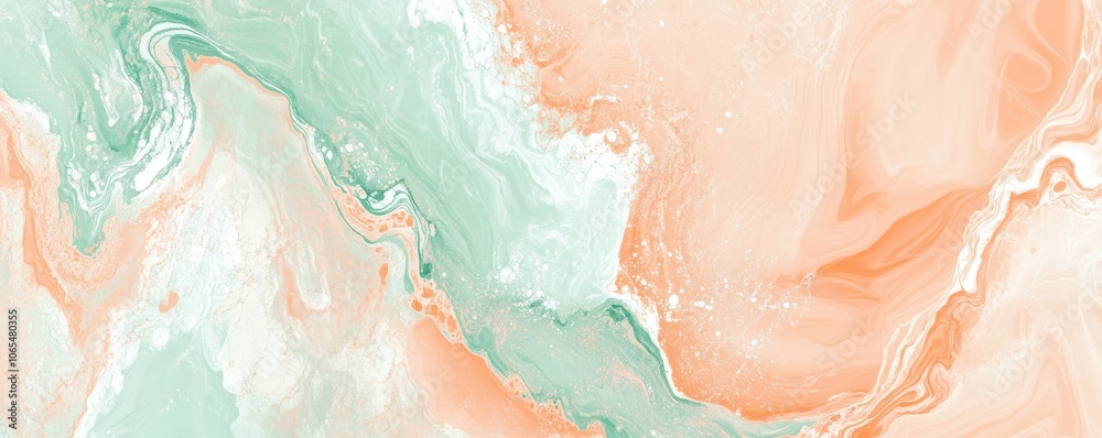 Obraz premium Soft Marbled Pastel Pattern in Peach and Mint