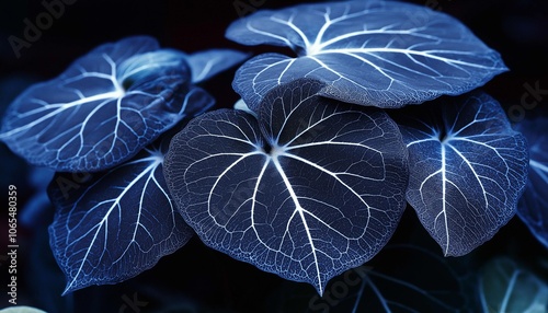 AI generator image of Begonia 'Moonlight Butterfly' A captivating display of dark, almost blackpink leaves adorned with intricate white veins, resembling the wings of a butterfly. photo