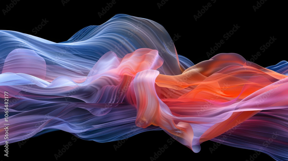 Fototapeta premium Dynamic particle wave pattern in gradient colors creates mesmerizing visual experience. flowing colors evoke sense of movement and energy, captivating viewers imagination