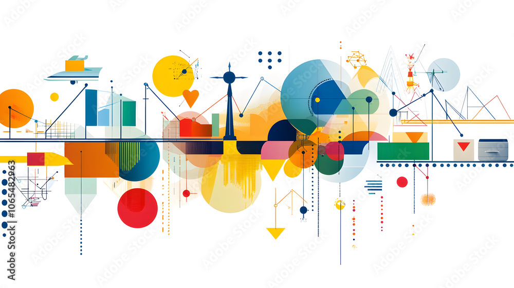 Obraz premium Colorful illustration of workflow automation in logistics and transport