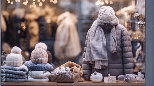 Cozy Winter Fashion Display in Boutique Window photo