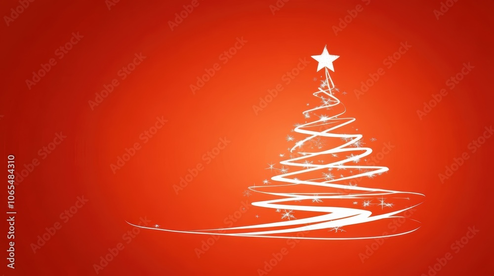Minimalist Christmas tree illustration on a vibrant red background Minimalist Christmas tree illustration on a vibrant red background