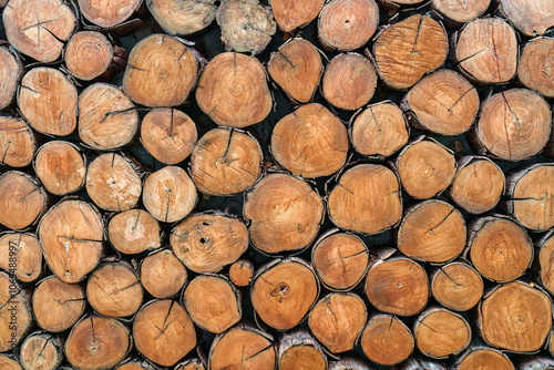 Pile of wood logs texture cutted background