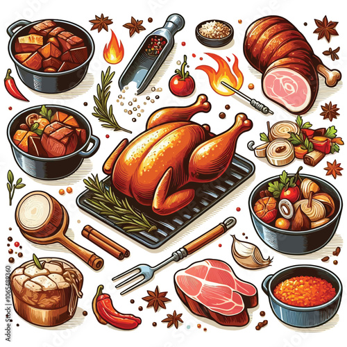 Roasting set vector illustration