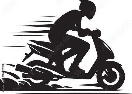 Modern scooter bike rider silhouette vector illustration isolated on a white background