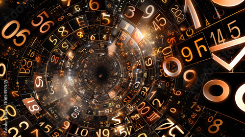 mesmerizing digital vortex filled with floating numbers, creating sense of depth and movement. This modern computer background evokes feeling of technology and innovation