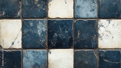 Vintage Math: Cream and deep blue tessellated squares resembling ancient tile patterns.  photo