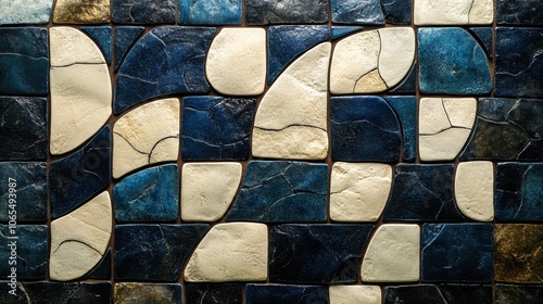 Vintage Math: Cream and deep blue tessellated squares resembling ancient tile patterns.  photo