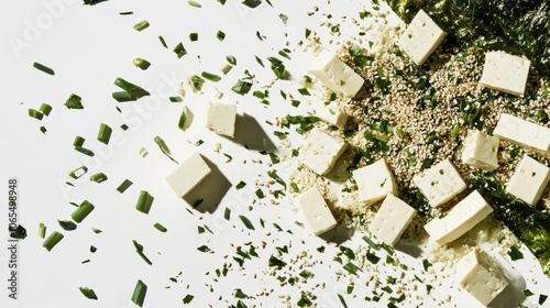 Deconstructed Miso Soup Ingredients on White Background photo