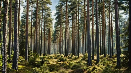 Wallpaper Mural A serene forest scene with tall pine trees and lush greenery on the forest floor. Torontodigital.ca