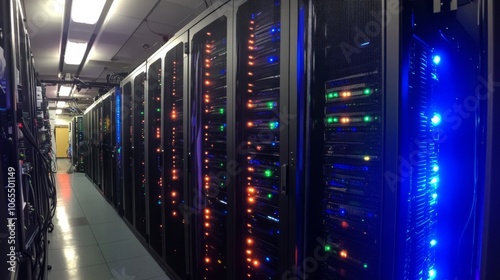 Data Center Filled with Servers and Blinking Lights