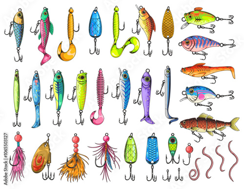 Vibrant fishing lures in various styles
