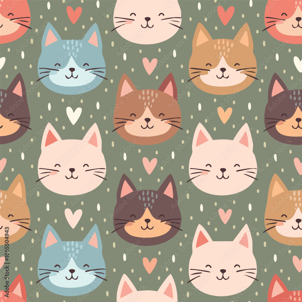Cute cat head hand drawn seamless pattern Cute cat head hand drawn seamless pattern