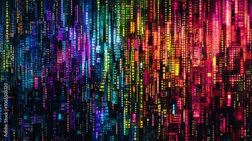 Wallpaper Mural Encrypted Binary Code Background with Multicolored Digital Matrix, technology, abstract, colorful, data Torontodigital.ca