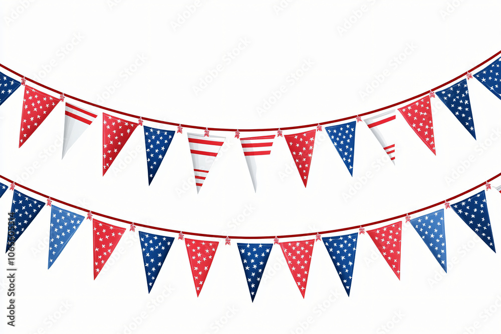 Fototapeta premium red white and blue triangle american flag bunting arranged in semicircle