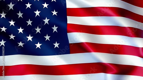 Close-up of the United States flag gently waving with focus on texture and vibrant colors