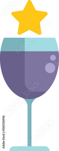 Glass of red wine with a gold star above representing a five star rating system for quality beverages