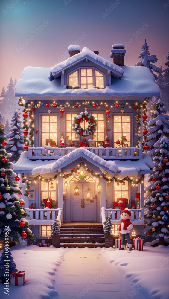 Fototapeta premium the facade of the house is decorated for the Christmas holidays